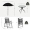 Outdoor 6-Piece Patio Dining Set Folding Chairs Tempered Glass Table Grey Black